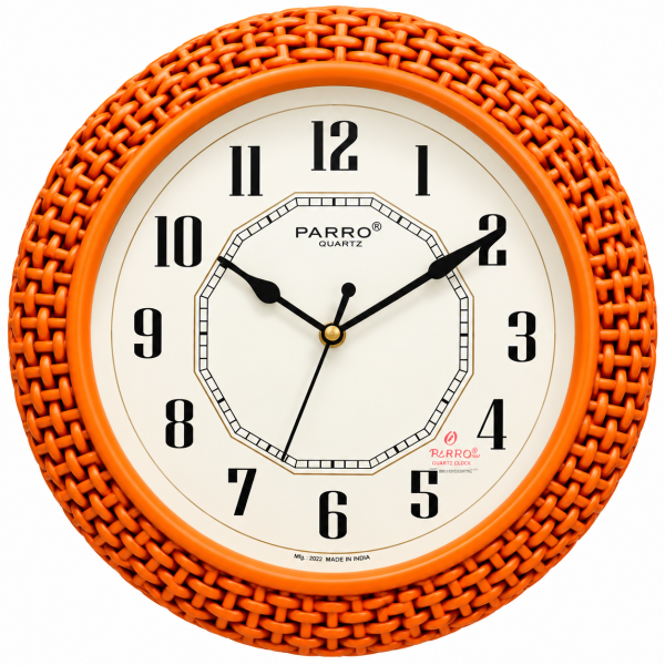 PARRO Quartz Analog Wall Clock Model No H0022  with Decorative Orange Woven Design Frame