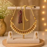 Traditional Gold-Plated Choker Necklace Set with Pearl Beads & Matching Earrings for Women