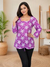 Women's Purple Floral Printed V-Neck Long Sleeve Casual Top