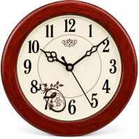 Vintage Brown Round Wall Clock with Cream Dial & Decorative Hands