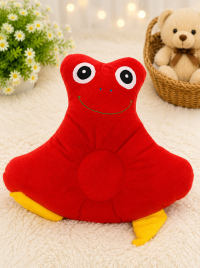 Soft Velvet Baby Head Shaping Pillow / Frog Character Infant Support Pillow (Red)