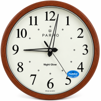 PARRO Night Glow Round Brown Wall Clock with Cream Dial – Analog Clock for Home & Office