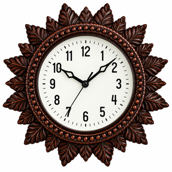 Ornate Sunburst Brown Wall Clock with Cream Dial – Decorative Analog