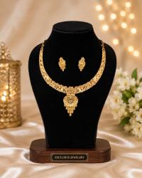 Traditional Gold-Plated Bridal Necklace Set with Matching Earrings | Ethnic Jewellery for Women