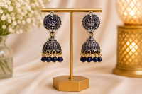 Black Stone Royal Jhumka Earrings for Women