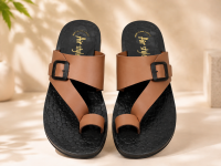 Air Style Men's Tan Brown Toe-Ring Buckle Casual Sandals / Slippers