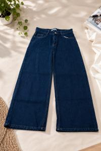 Women’s Dark Blue Wide Leg Jeans | High Waist Casual Denim Trousers