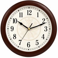 Classic Round Brown Wall Clock with Decorative Cream Dial