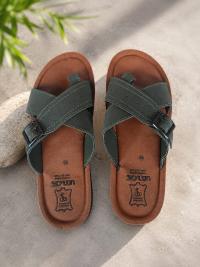 Skylon Men's Olive Green Cross Strap Comfort Sandals | Adjustable Buckle Casual Slip-On Slippers