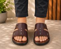 Men's Brown Casual Comfort Slide Slippers | Soft Cushioned Slip-On Sandals