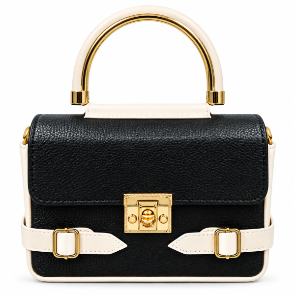 Women’s Premium Black Handbag with Gold Handle & Stylish Strap | Elegant Ladies Shoulder & Hand Bag