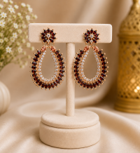 Maroon Stone Gold Plated Long Designer Earrings for Women & Girls