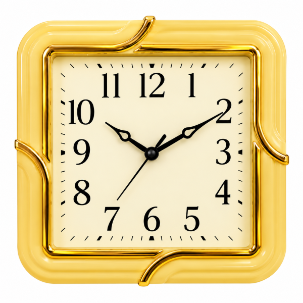 Square Decorative Wall Clock – Golden Yellow Frame
