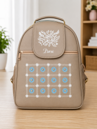 Floral Printed Leatherette Backpack Purse for Women & Girls (Beige)