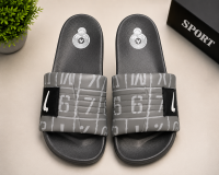 Men's Grey & Black Printed Comfort Slide Slippers | Lightweight Casual Slides