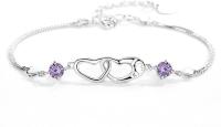 Nilu's Collection Double Heart Shape Cubic Zirconia Charm Bracelet, Love Bracelet for Women and Girls, Valentine's Day Gift
