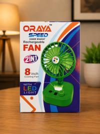 ORAYA Speed 2-in-1 8 Inch Rechargeable Fan with LED Light | Portable Cooling Fan