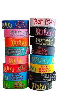 Unisex-Adult Combo Best Friends Forever Silicone Wristbands, Multicolour Friendship Bands with Dancing Figures Design Pack of 10