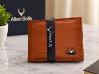 Allen Solly Men's Premium Tan Brown Genuine Leather Bi-Fold Wallet with Metal Logo Accent