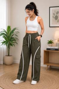 Women's Olive Green Wide Leg Cargo Palazzo Pants | High Waist Solid Casual Cargo Pants