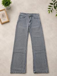 Women’s Grey Wide-Leg Denim Jeans | High-Waist Casual Straight Fit