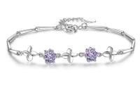 Nilu's Collection Silver & Rose Gold Plated Purple Stone Bracelet For Women And Girls