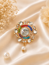 Radiant Gold-Tone Multi-Color Crystal and Pearl Statement Brooch Pin