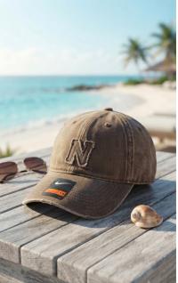 Men's Vintage "N" Embroidered Adjustable Cotton Baseball Cap – Brown