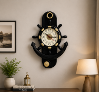 Premium Anchor Ship Wheel Designer Wall Clock | Nautical Decorative Quartz Clock for Home & Office