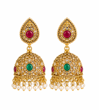 Red & Green Stone Gold-Tone Traditional Jhumka Earrings