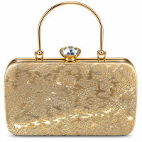 Women’s Premium Golden Glitter Clutch with Crystal Lock & Gold Handle | Stylish Party Handbag