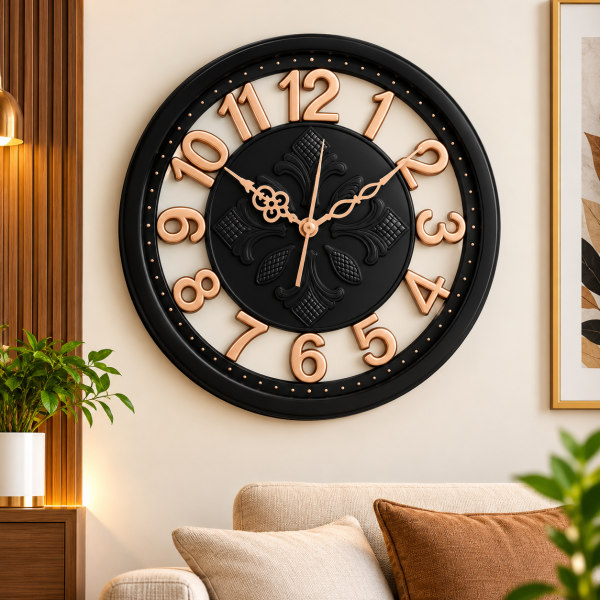 Black & Rose Gold Designer Analog Wall Clock – Decorative Round Wall Clock