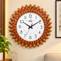 Wooden Sunburst Designer Wall Clock with White Dial – Brown, Analog Quartz Clock