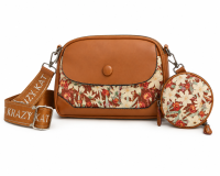 Krazy Kat Women's Floral Print Sling Bag with Coin Pouch | Premium PU Leather Crossbody Shoulder Bag | Brown