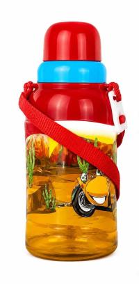 Kids Cartoon Water Bottle with Carry Strap | BPA-Free Plastic | Leakproof Screw Cap | 600 ml | Red & Blue