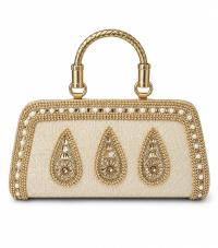 Women's Designer Embellished Party Clutch Handbag | Premium Ethnic Wedding Purse | Golden & Beige