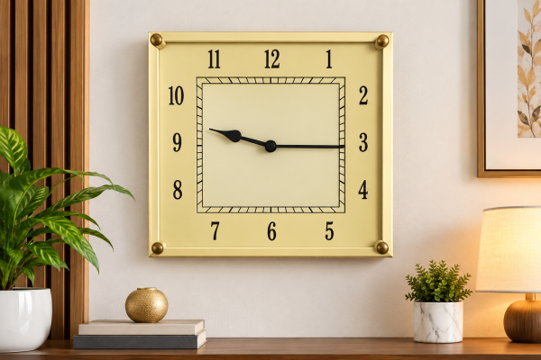 Decorative Square Wall Clock with Roman & Arabic Numerals for Home and Office