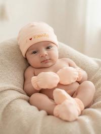 Newborn Baby Woollen Cap, Mittens & Booties Set | Soft Winter Gift Set | Peach, for 3 year baby
