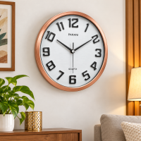 PARANI Premium Round Wall Clock with Rose Gold Frame, Silver Dial & 3D Number Design for Home, Office & Living Room