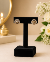 Elegant Black Stone Floral Stud Earrings for Women & Girls | Gold Plated Party Wear Earrings