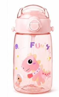 Kids Pink Dinosaur Sipper Water Bottle with Straw & Carry Strap | Leakproof Flip-Top | BPA-Free | 600 ml