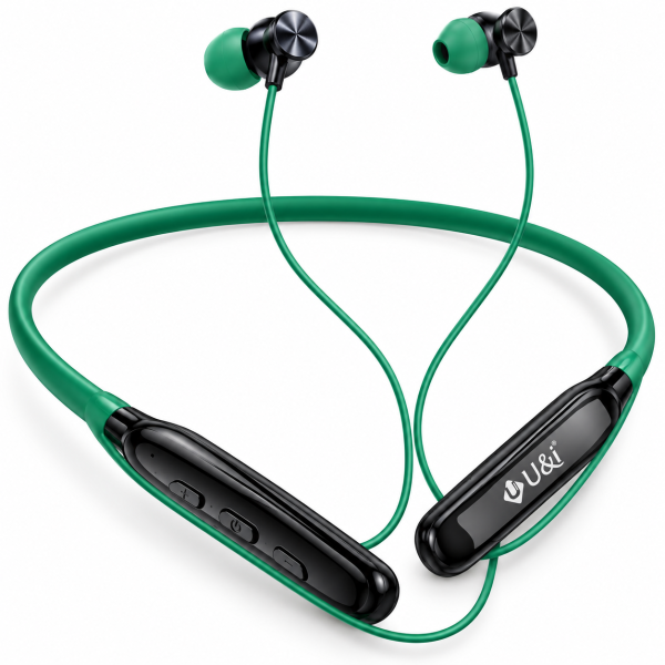 U&i Wireless Bluetooth Neckband Earphones with Magnetic Earbuds – Green & Black