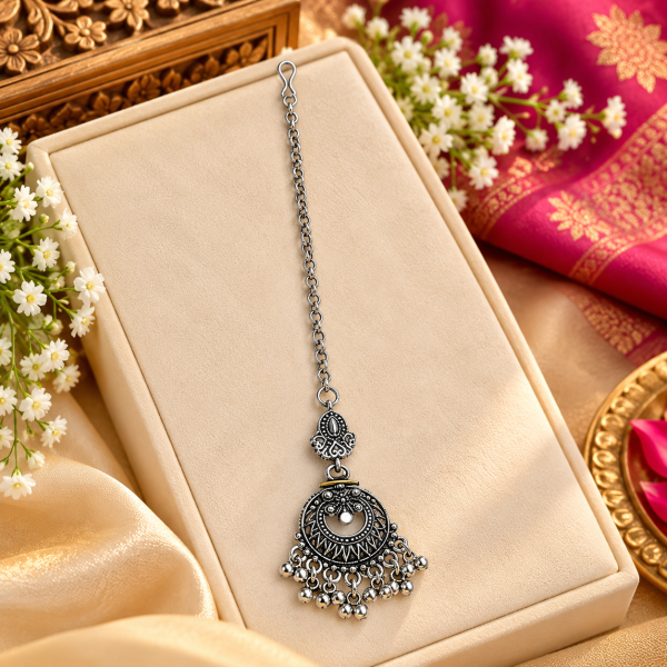 Oxidized Silver Traditional Maang Tikka for Women & Girls