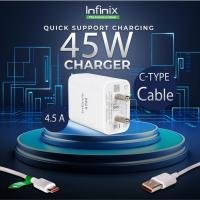 Infinix charger 45 W Supercharge 4.4 A Wall Charger for Mobile with Detachable Cable (White)