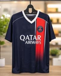 Men's PSG Style Football Jersey – Navy Blue Half Sleeve Sports T-Shirt