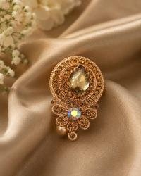 Luxury Rose Gold Crystal Designer Brooch Pin for Women | Elegant Floral Saree & Blazer Brooch