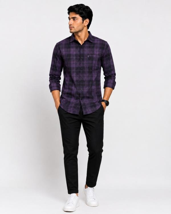 Men's Stylish Checkered Cotton Blend Full Sleeve Casual Shirt