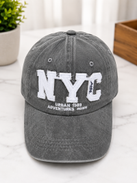 Unisex Grey NYC Embroidered Washed Cotton Baseball Cap