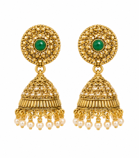 Green Stone Gold-Tone Traditional Pearl Jhumka Earrings for Women