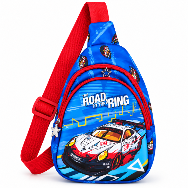 Kids Racing Car Sling Bag for Boys | Blue Sports Car Crossbody Bag with Adjustable Strap